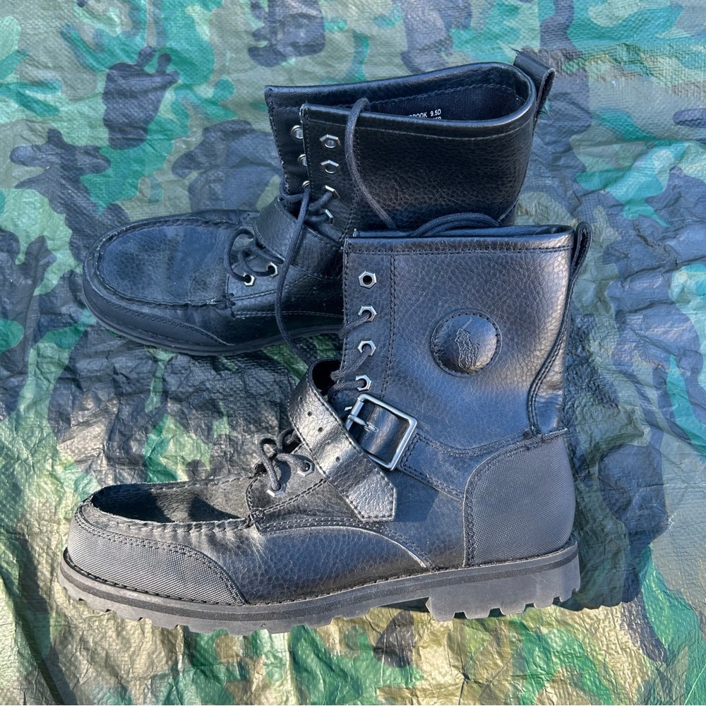 Ralph Lauren Black Leather Combat Boots